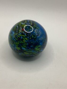 Unk Blue and Green Speckled Glass Orb Paperweight
